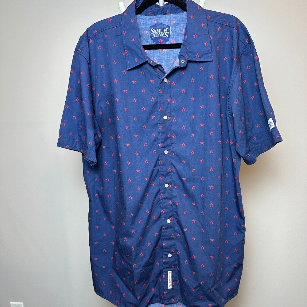 Samuel Adams Blue Button up with red stars XXL